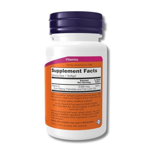 NOW, vitamina A 10,000 UI, salud ocular 100 solgels