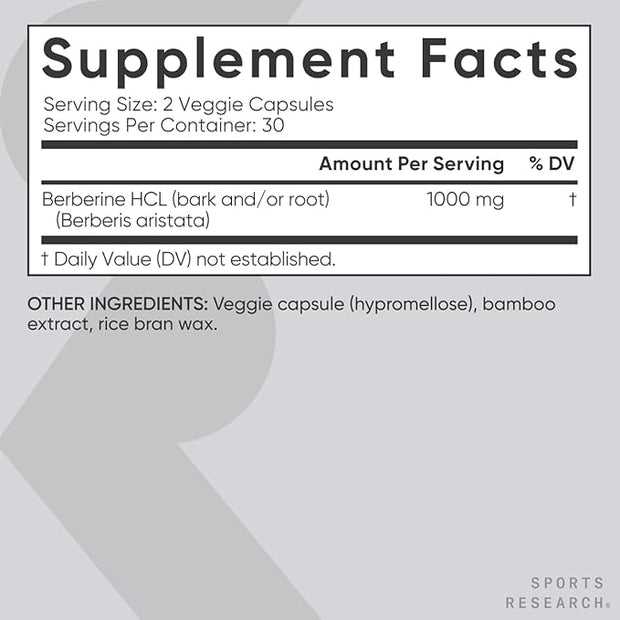 Sports Research Berberina 1000 mg 60 Cápsulas