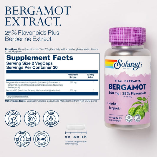 Extracto de Bergamota Solaray® 500 mg 25% Flavonoides 60 Cápsulas