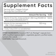 D3 10 000 IU + K2 100 MG  SPORT RESEARCH 60 CÁPSULAS