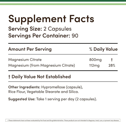 Citrato de magnesio 800 mg 180 Cápsulas