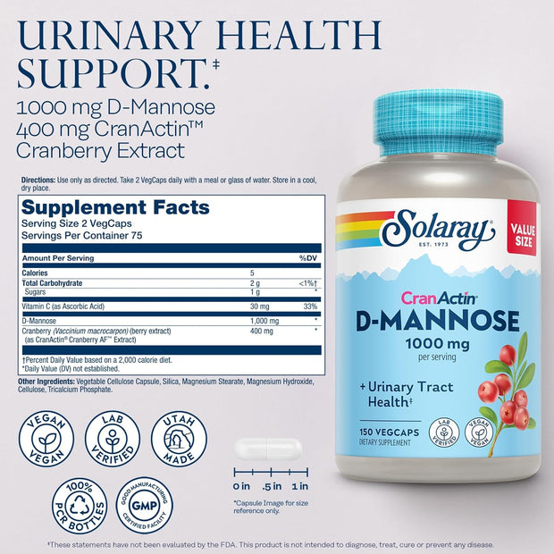 Solaray D-Mannose 1000 mg con CranActin 150 cápsulas