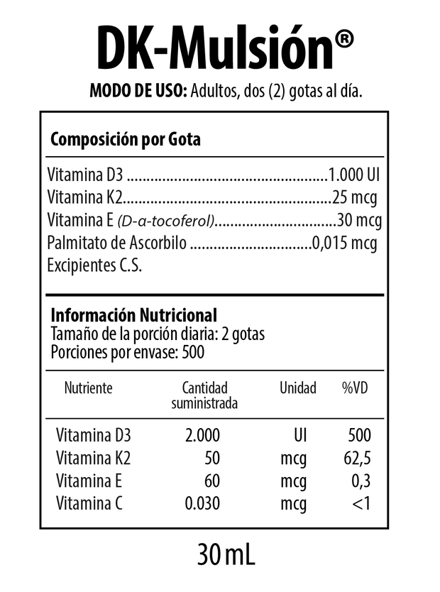 DK MULSIÓN 30 ML VITAMINA D3 CON K2 1000 UI POR GOTA