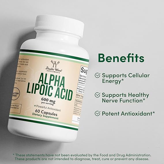 Double Wood Ácido alfa lipoico de 600 mg por porción 60 Cápsulas