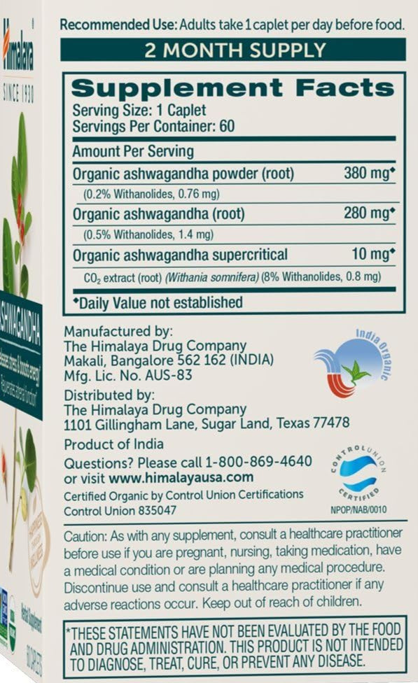 Himalaya Ashwagandha orgánicos 60 Tabletas