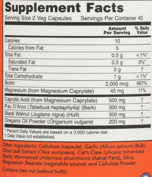 NOW, Candida Support con Pau D'Arco, aceite de orégano, nogal negro y ácido caprílico, 90 cápsulas vegetales
