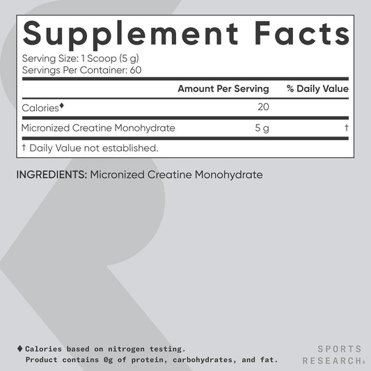Creatina Monohidrato Sports Research 60 servicios