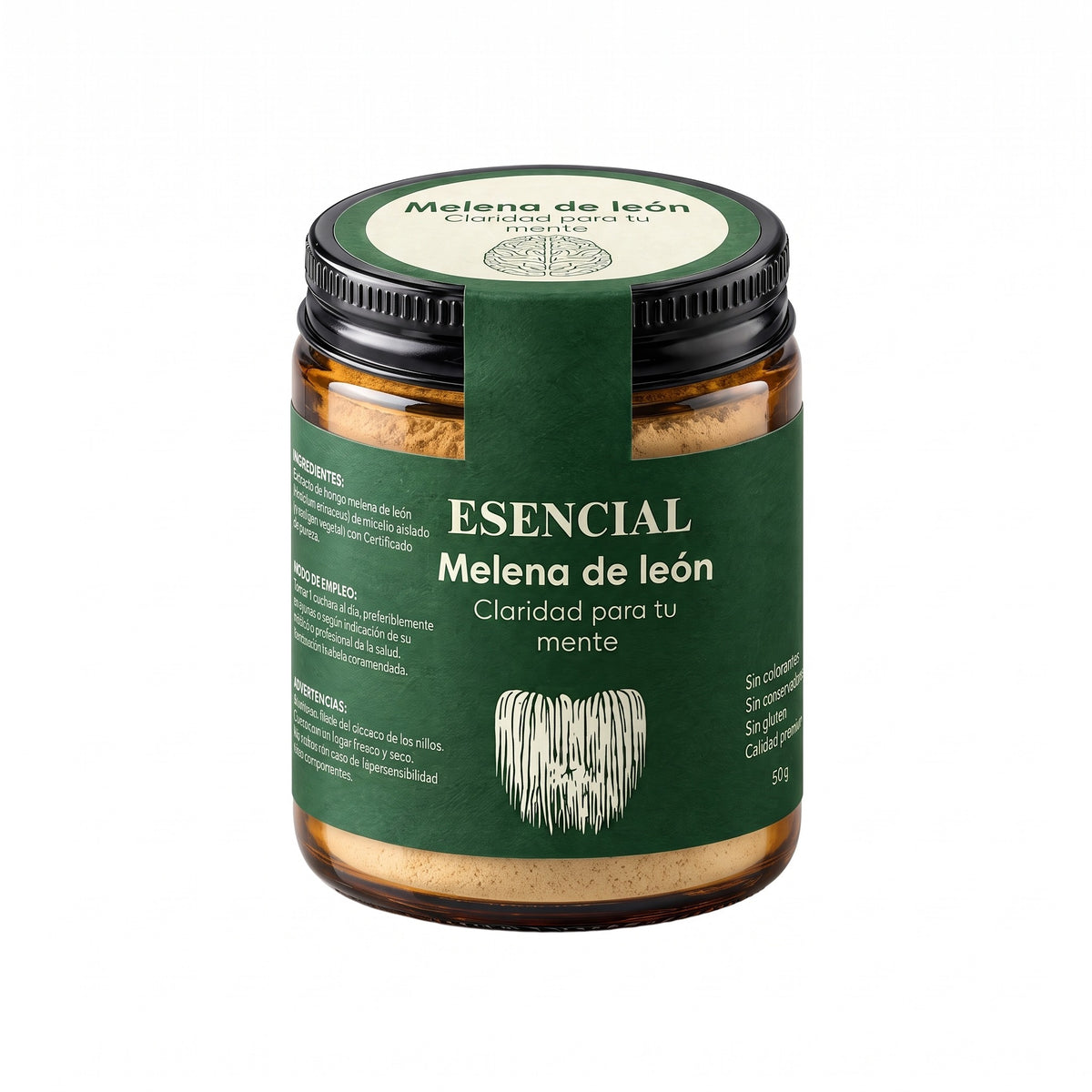 Melena de León Esencial | Polvo de Hericium erinaceus | 50 servicios